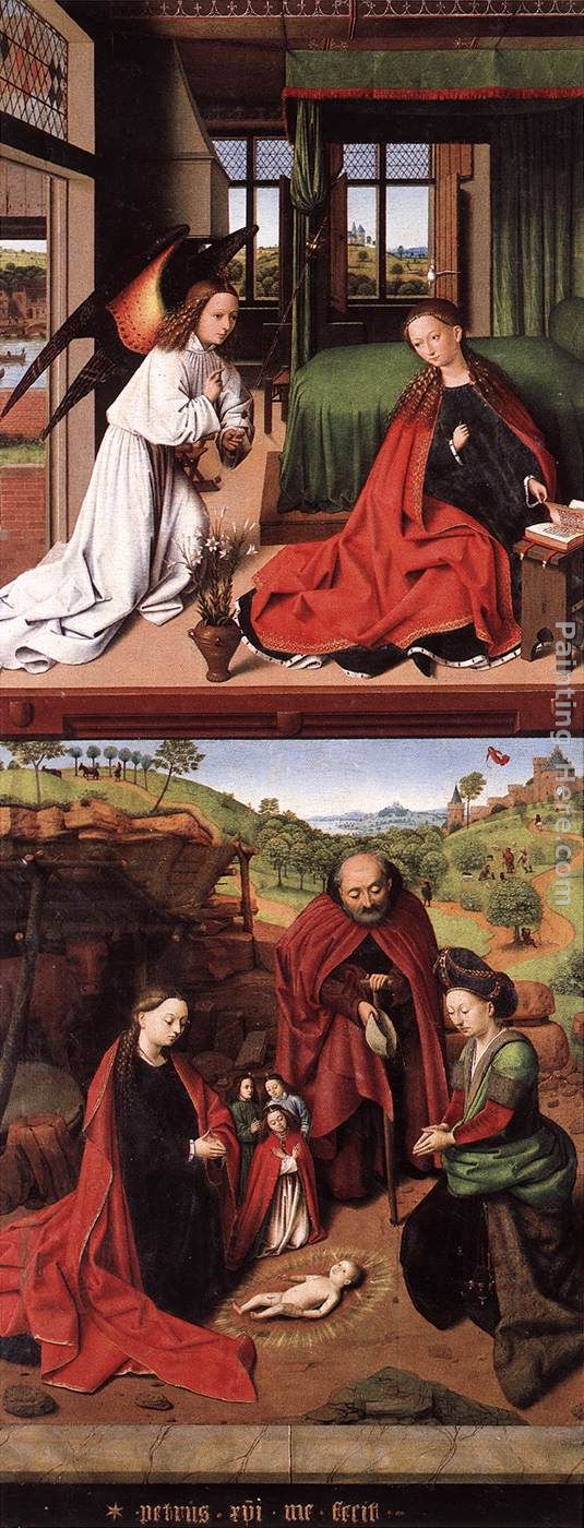 Annunciation and Nativity painting - Petrus Christus Annunciation and Nativity art painting